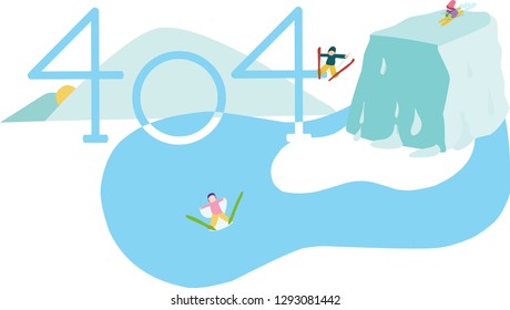 Have fun with 404, ice skating, landding page error,vector,cartoon chatacter.