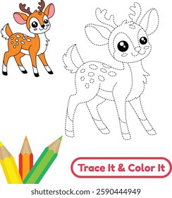 Have fun coloring and tracing this cute deer vector. Perfect for those who love woodland animals and easy, enjoyable art.
