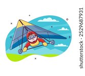 Have Fun with Hang Gliding. Man Flying on Hang Glider In Air
