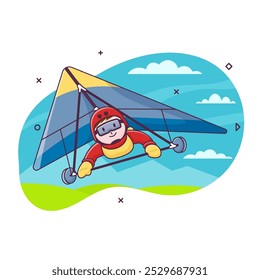 Have Fun with Hang Gliding. Man Flying on Hang Glider In Air
