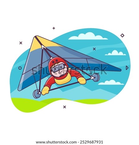 Have Fun with Hang Gliding. Man Flying on Hang Glider In Air
