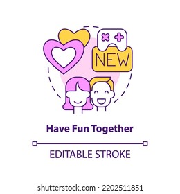 Have fun together concept icon. Keep spark alive in relationship abstract idea thin line illustration. Exploring new hobby. Isolated outline drawing. Editable stroke. Arial, Myriad Pro-Bold fonts used