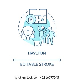 Have fun turquoise concept icon. Escape room tactics abstract idea thin line illustration. Active entertainment. Isolated outline drawing. Editable stroke. Arial, Myriad Pro-Bold fonts used