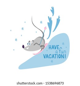 Have a fun vacation. Funny mouse skiing down the mountain. It’s a great time for winter sports.