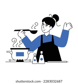 Have a glimpse of flat illustration of chef tasting food