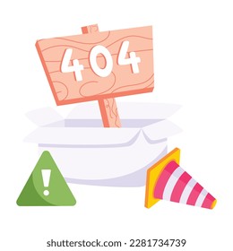 Echa un vistazo a la ilustración plana escalable de la advertencia 404
