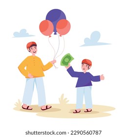 Have a glimpse of trendy flat illustration of buying balloons 