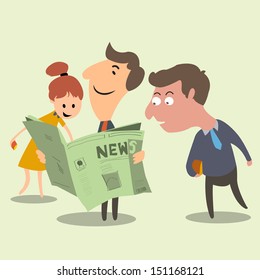 Have a good news! Business people happy and surprise with good news from newspaper. Success concept. 