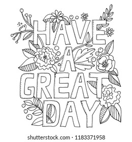 Have a great day vector outline illustration. Black outline