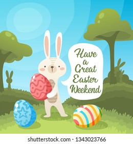 Have a great Easter weekend illustration. Easter Rabbit with eggs. Easter eggs.  
