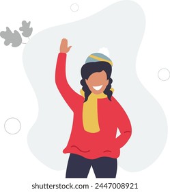 have a holiday at school, kindergarten.child celebrates New Year.Friendly girl in warm winter clothes