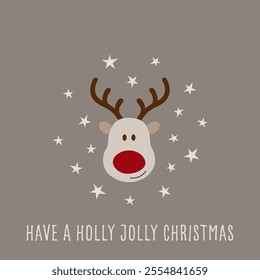 Have a Holly Jolly Christmas. Card with a cute reindeer and star background.