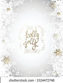Have a holly jolly Christmas vector illustration with many snowflakes on light background.