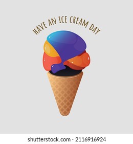 Have an ice cream day, ice cream with colorful abstract bubble style in simple vector