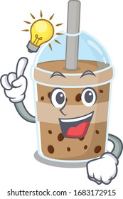 Have an idea gesture of chocolate bubble tea mascot character design