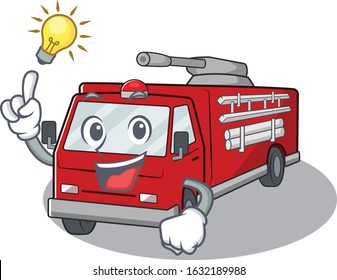 Have an idea gesture of fire truck cartoon character design
