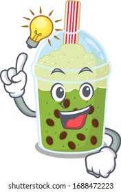 Have an idea gesture of matcha bubble tea mascot character design