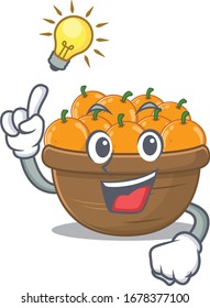 Have an idea gesture of orange fruit basket mascot character design