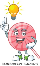 Have an idea gesture of pink round lollipop cartoon character design