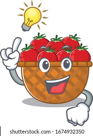 Have an idea gesture of tomato basket mascot character design