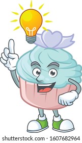 Have an idea gesture of vanilla blue love cupcake cartoon character design