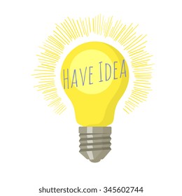 have idea, light bulb icon with rays, isolated vector illustration