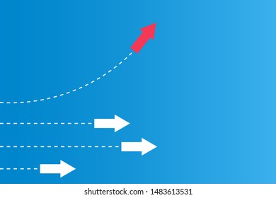 Have leadership or different concepts with directions Arrow Red and white paper and route lines on a blue background