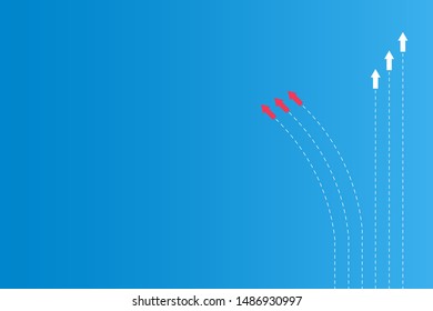 Have leadership or different concepts with directions Arrow Red and white paper and route lines on a blue background