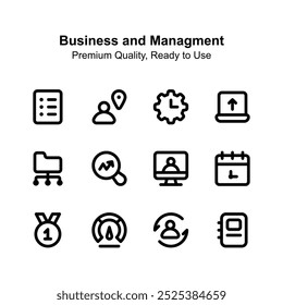 Echa un vistazo a los iconos creativos de negocios y gestión establecidos, fácil de usar y Descarga