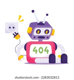Schauen Sie sich die anpassbare flache Illustration des Roboterfehlers an