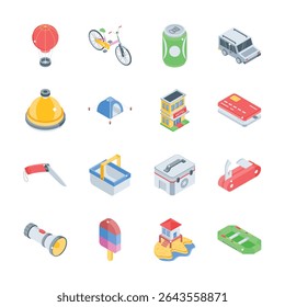 Have a look at this amazing bundle of travel and outdoor fun isometric icons