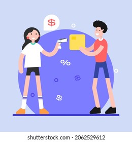 Have a look at this amazing flat illustration of product scanning 