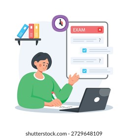 Dê uma olhada neste estilo plano incrível ilustração de exame on-line, vetor premium