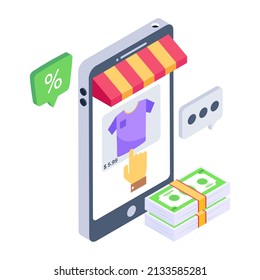 Have a look at this amazing isometric icon of mobile shopping 

