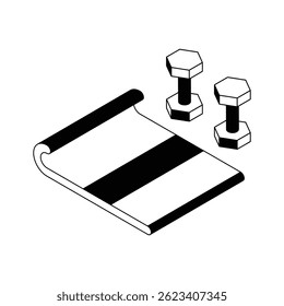 Have a look at this amazing isometric icon of workout mat with dumbbells