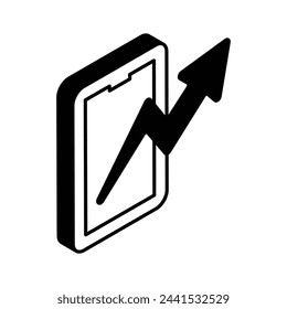 Have a look at this beautifully designed isometric icon of mobile analytics, mobile growth chart