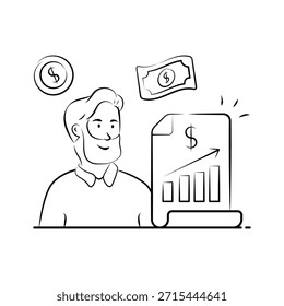 Echa un vistazo a esta ilustración dibujada a mano creativa del crecimiento de las ventas