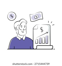 Echa un vistazo a esta ilustración dibujada a mano creativa del crecimiento de las ventas