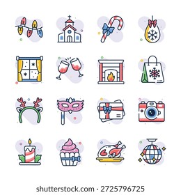 Have a look at this creatively design christmas flat outline style icons