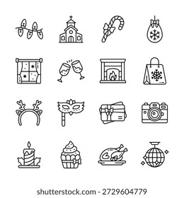 Echa un vistazo a este diseño creativo de iconos de estilo de contorno plano de Navidad