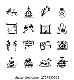 Have a look at this creatively design christmas flat outline style icons