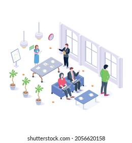 Echen un vistazo a esta ilustración isométrica editable del coworking 