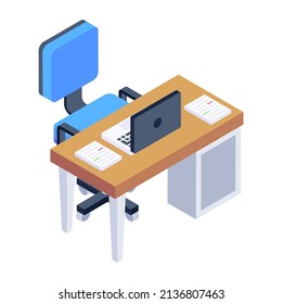 Eche un vistazo a este icono isométrico moderno del espacio de trabajo 

