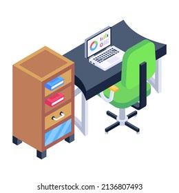 Have a look at this modern isometric icon of workspace 

