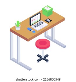 Eche un vistazo a este icono isométrico moderno del espacio de trabajo 

