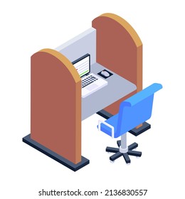 Eche un vistazo a este icono isométrico moderno del espacio de trabajo 

