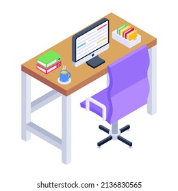 Eche un vistazo a este icono isométrico moderno del espacio de trabajo 

