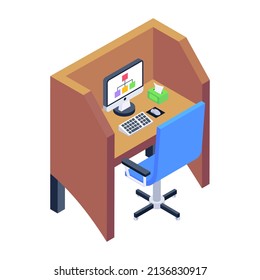 Eche un vistazo a este icono isométrico moderno del espacio de trabajo 

