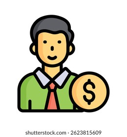 Echa un vistazo a este icono de perfil plano premium de inversor de negocios