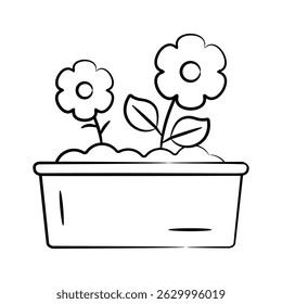 Have a look at this trendy doodle icon of flower bed